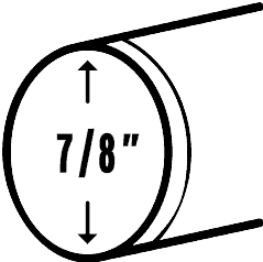 A black and white diagram of a Curtain Rods product with "7/8"" and arrows showing its circular diameter.