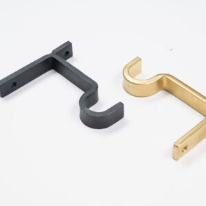 Classic black and gold metal brackets on a white background, perfect for center support or holding items.