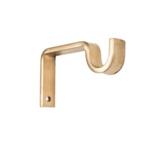 Single brass bracket for Curtain Rods with curved holder and mounting hole on base, displayed on a white background.